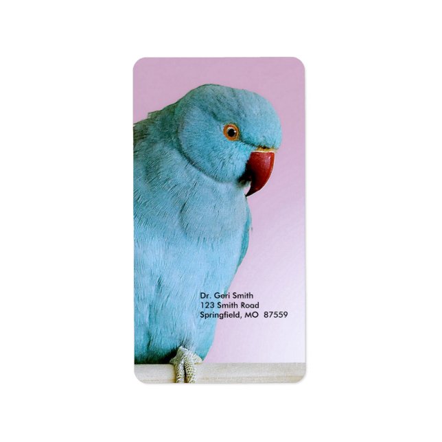 Blue Indian Ring Necked Parakeet With Red Nose Label (Front)