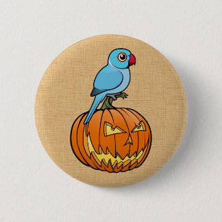 Blue Indian Ringneck on Pumpkin Halloween 6 Cm Round Badge