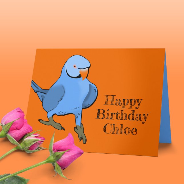 Blue Indian Ringneck Parakeet Birthday Parrot Name Card (Creator Uploaded)