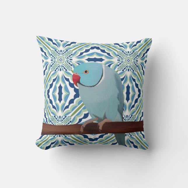 Blue Indian Ringneck Parakeet Cushion (Front)