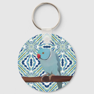 Blue Indian Ringneck Parakeet Key Ring