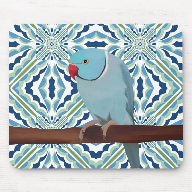 Blue Indian Ringneck Parakeet Mouse Mat (Front)