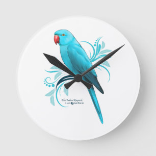Blue Indian Ringneck Parrot Round Clock