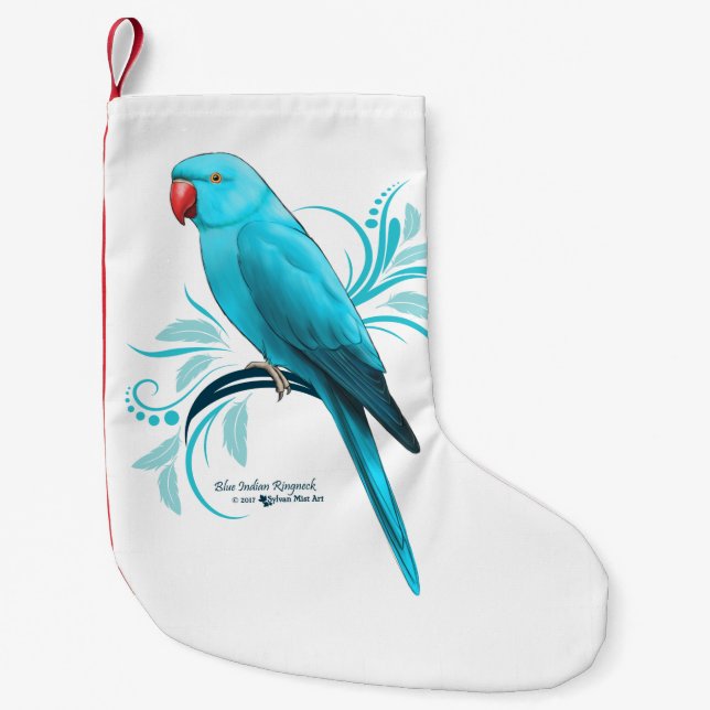 Blue Indian Ringneck parrot Small Christmas Stocking (Front)
