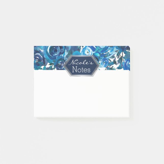 Blue Indigo Floral Flowers Elegant Chic Wedding Post-it Notes (Front)