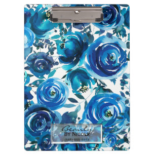 Blue Indigo Floral Flowers Elegant Personalised Clipboard