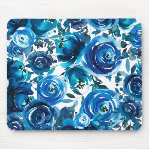 Blue Indigo Floral Flowers Elegant Shabby Chic Mouse Mat