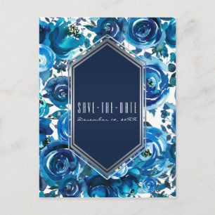 Blue Indigo Floral Flowers Wedding Save the Date Announcement Postcard