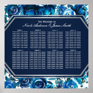Blue Indigo Floral Flowers Wedding Seating Chart