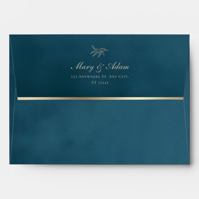 Blue Indigo & Gold Velvet Texture Wedding Envelope (Back (Top Flap))