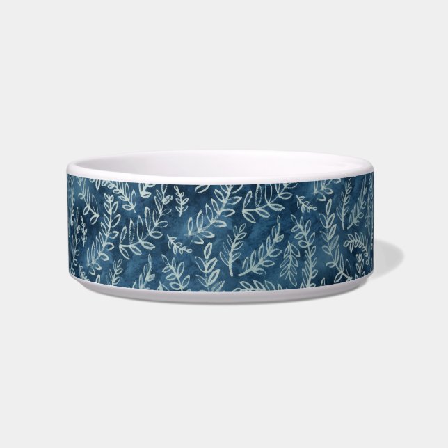 Blue Indigo Leaves Twigs Pattern Bowl (Front)