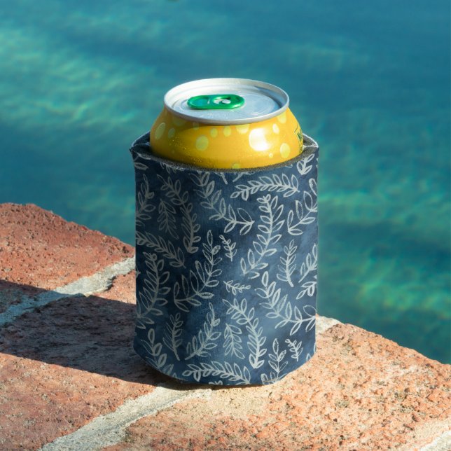 Blue Indigo Leaves Twigs Pattern Can Cooler (In Situ Pool)