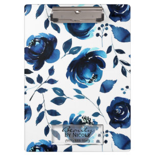 Blue Indigo Shabby Chic Glam Floral Personalised Clipboard