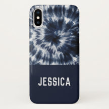 Blue Indigo Shibori Tie Dye Custom Name iPhone X Case