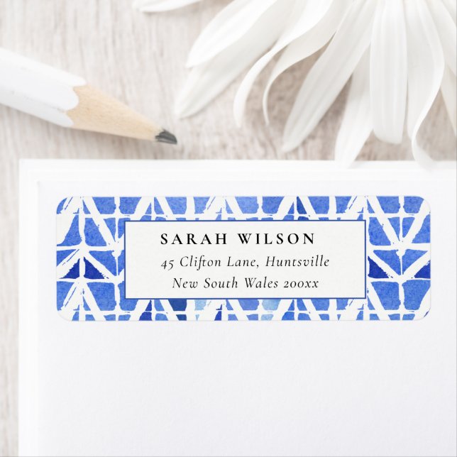 BLUE INDIGO WATERCOLOR CHEVRON ADDRESS LABEL (Insitu)