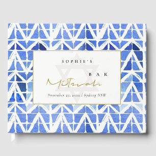 BLUE INDIGO WATERCOLOR CHEVRON BAR BAT MITZVAH GUEST BOOK