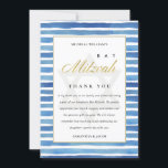 BLUE INDIGO WATERCOLOR STRIPES BAT BAR MITZVAH THANK YOU CARD<br><div class="desc">If you need any further customisation please feel free to message me on yellowfebstudio@gmail.com.</div>
