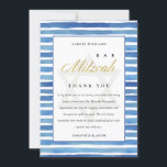 BLUE INDIGO WATERCOLOR STRIPES BAT BAR MITZVAH THANK YOU CARD<br><div class="desc">If you need any further customisation please feel free to message me on yellowfebstudio@gmail.com.</div>