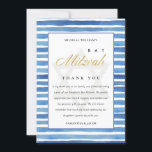 BLUE INDIGO WATERCOLOR STRIPES BAT BAR MITZVAH THANK YOU CARD<br><div class="desc">If you need any further customisation please feel free to message me on yellowfebstudio@gmail.com.</div>