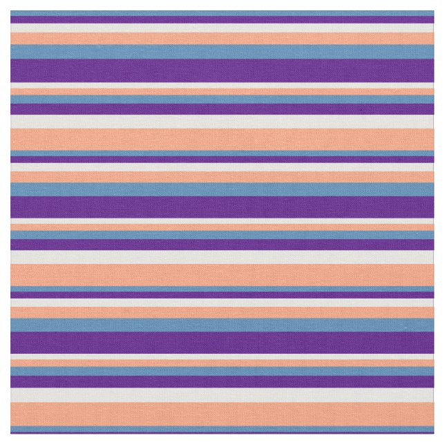 Blue, Indigo, White & Light Salmon Pattern Fabric (Close Up)