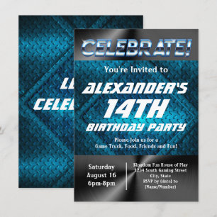 Blue Industrial Teen Tween Boys Gaming Birthday Invitation