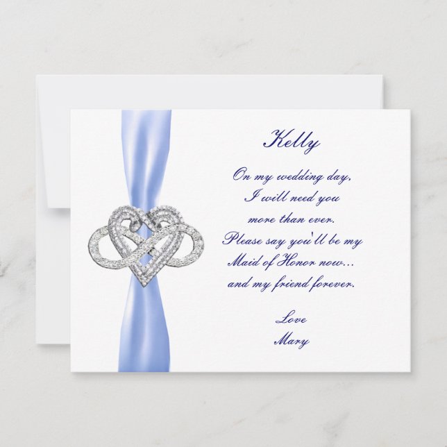 Blue Infinity Heart Maid Of Honour Card (Front)