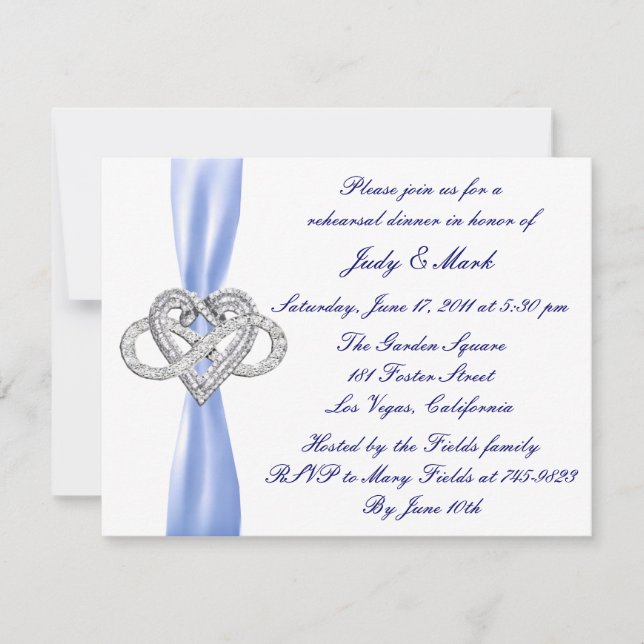 Blue Infinity Heart Rehearsal Dinner Invitation (Front)