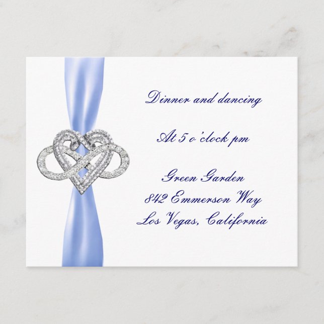 Blue Infinity Heart Wedding Reception Card (Front)