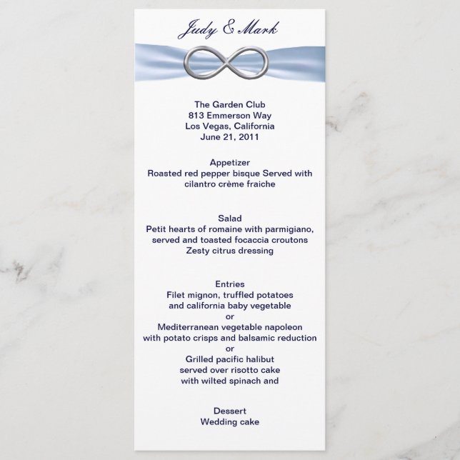 Blue Infinity Wedding Menu Card (Front)