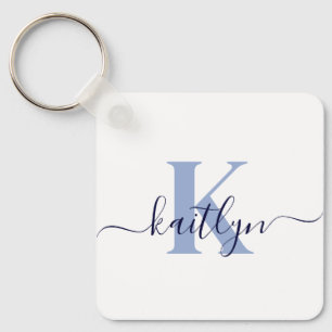 Blue Initial Name Monogrammed Key Ring