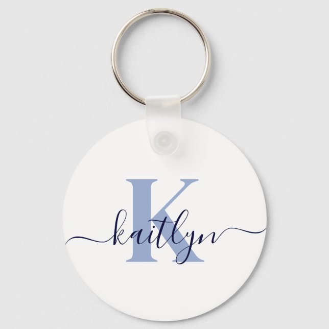 Blue Initial Name Monogrammed Key Ring (Front)