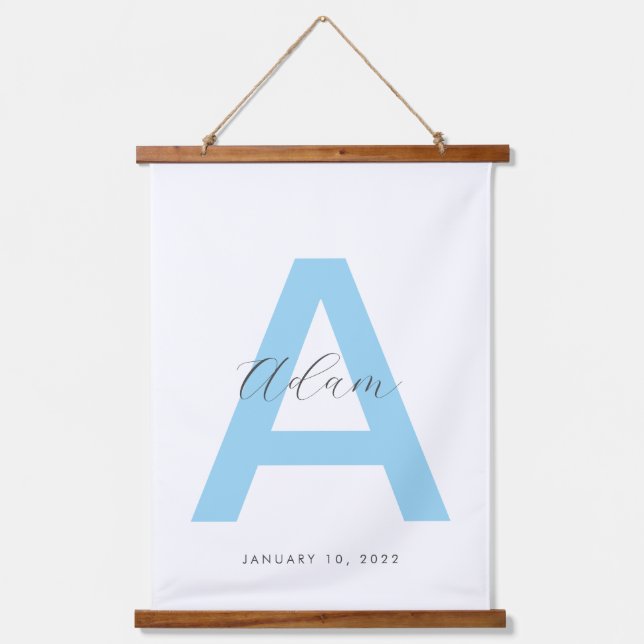 Blue Initial Name Personalised Hanging Tapestry (Front)