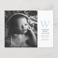 Blue initial simple Birth Announcement postcard
