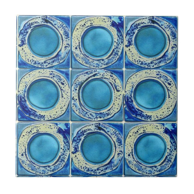 Blue ink and watercolor round pattern gradient  tile (Front)