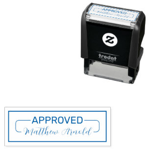 Blue Ink 'APPROVED' with Custom Signature Self-inking Stamp