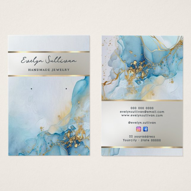 blue ink marble jewellery display card (Front & Back)