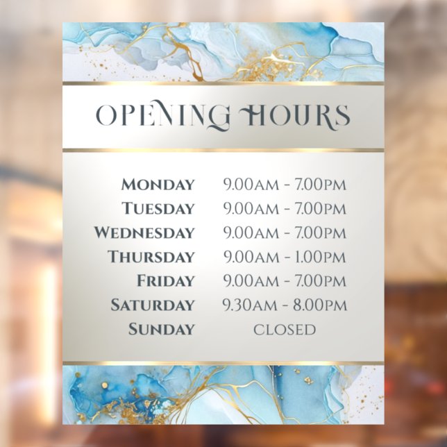 blue ink marble opening hours window cling (Sheet 2)