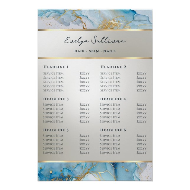 blue ink marble price list poster (Front)
