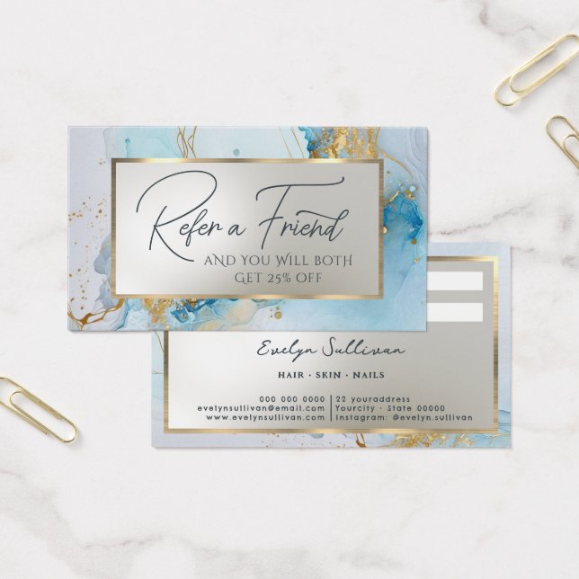 blue ink marble referral card (Office)