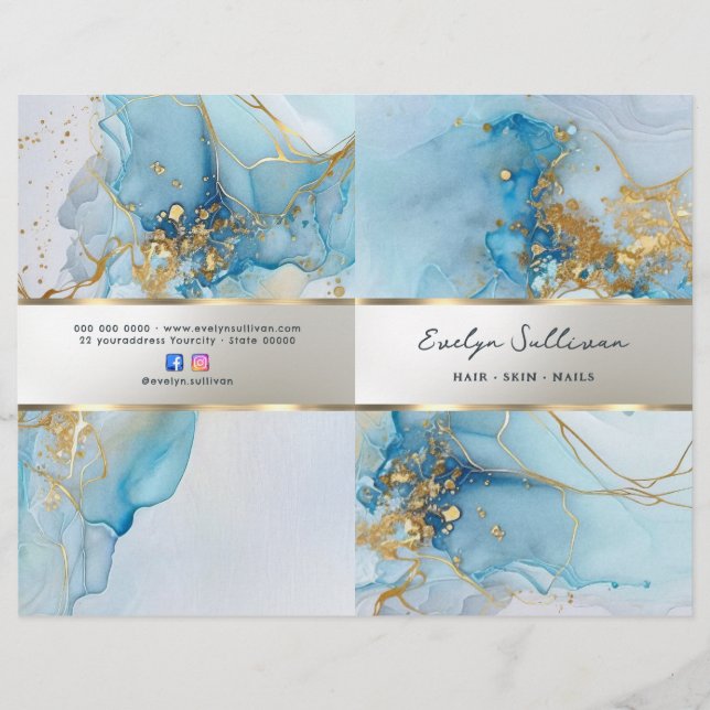 blue ink marble service menu brochure (Front)
