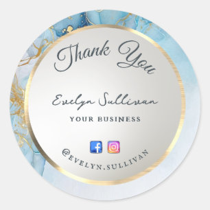 blue ink marble thank you classic round sticker
