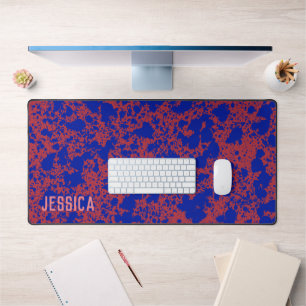 Blue Ink on Red Simple Modern Desk Mat