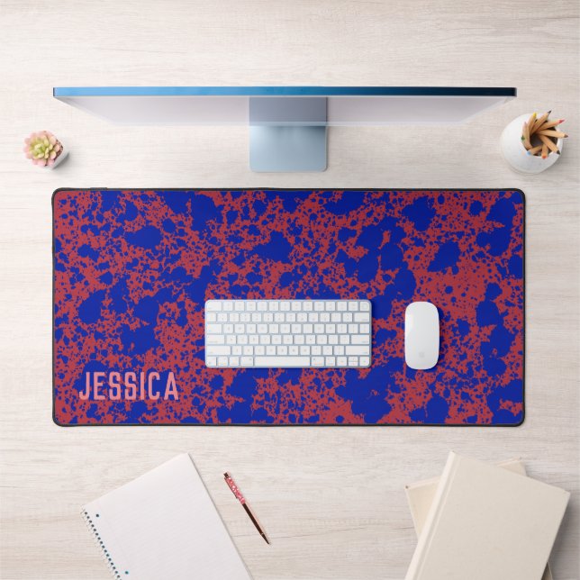 Blue Ink on Red Simple Modern Desk Mat (Office 1)