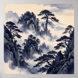 Blue Ink Pine Mountain Poster