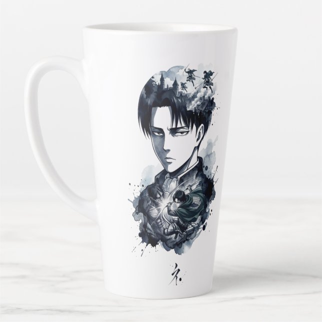 Blue Ink Soldier Portrait Latte Mug (Left)