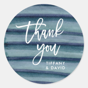 Blue Ink Stripes Wedding Thank You Classic Round Sticker