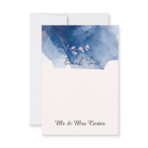 Blue Ink Wash Wedding Thank You Card