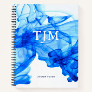 Blue Ink Waves, DIY White Monogram, Extra Text Notebook