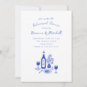 Blue Ink Whimsical Hand Drawn Rehearsal Dinner Invitation
