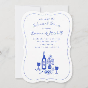 Blue Ink Whimsical Hand Drawn Rehearsal Dinner Invitation